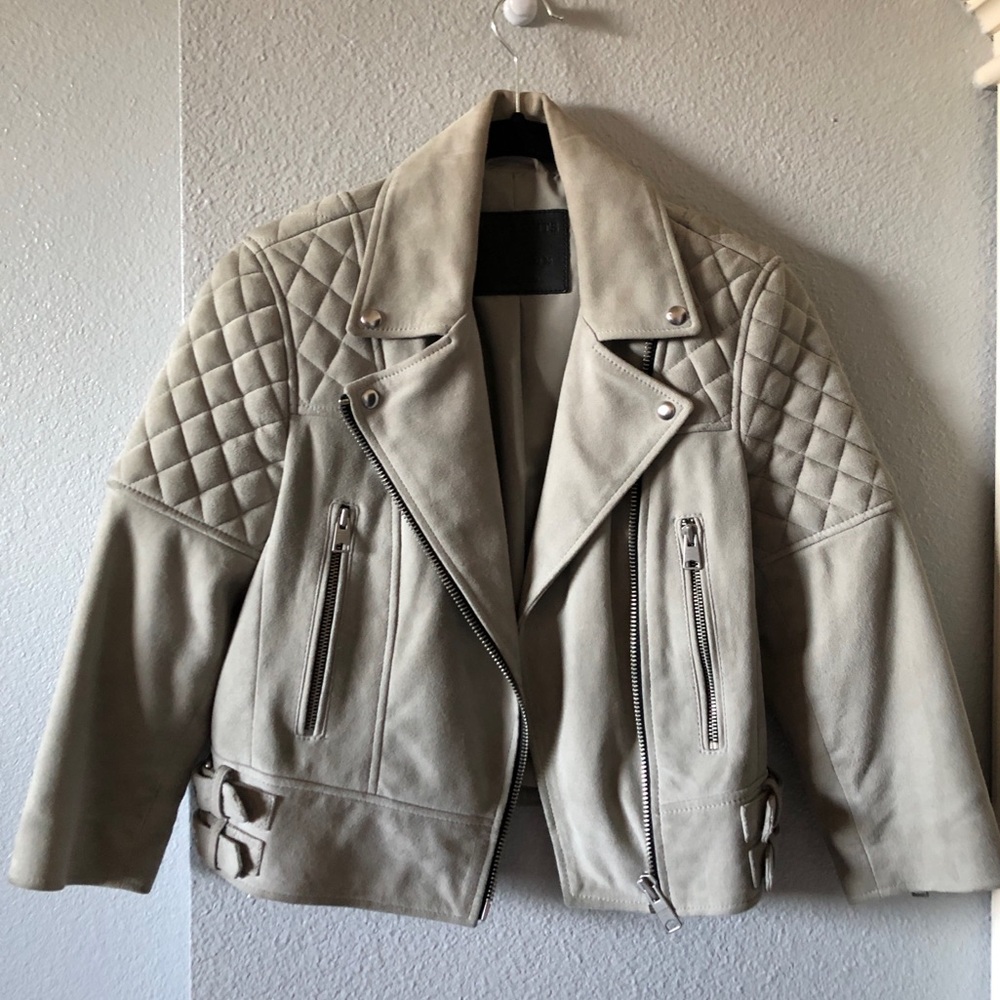 All Saints Suede Cropped Beattie Biker Jacket